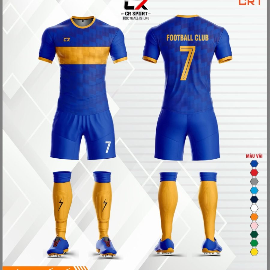 Áo quần bóng đá CR Sport CR1 caro xanh dương vàng