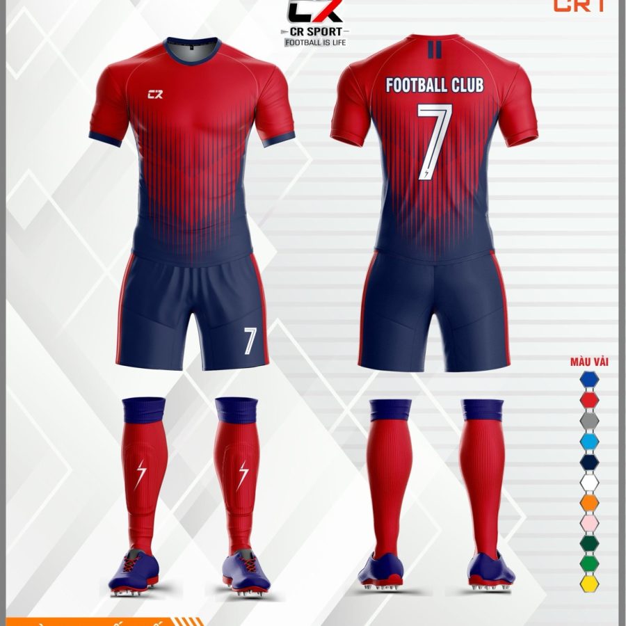 Áo quần bóng đá CR Sport CR1 đỏ xanh dương