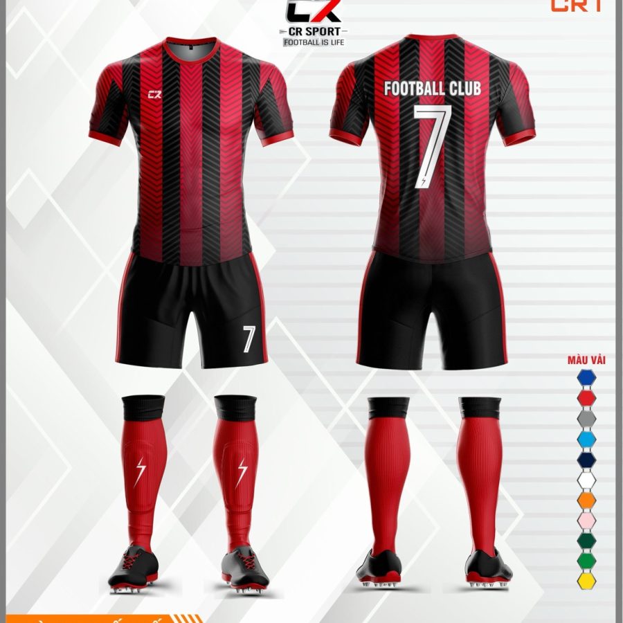 Áo quần bóng đá CR Sport CR1 mũi tên sọc đỏ đen