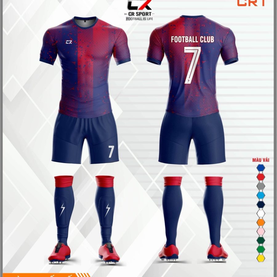 Áo quần bóng đá CR Sport CR1 mũi tên xanh dương đỏ