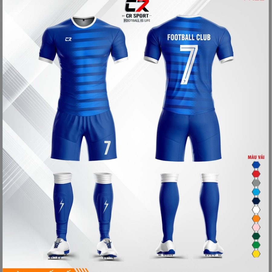 Áo quần bóng đá CR Sport CR3 free xanh dương