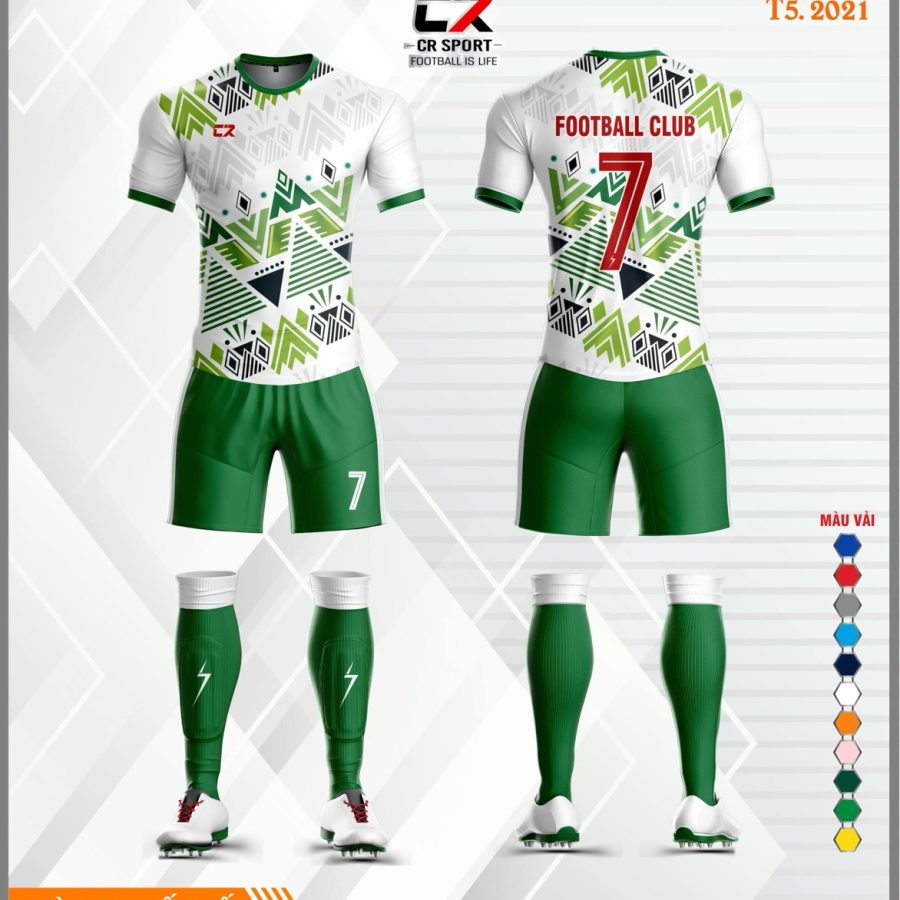 Áo quần bóng đá CR Sport CR3 t5 2021 VEW trắng xanh lá