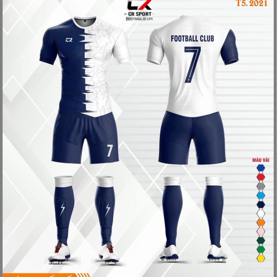 Áo quần bóng đá CR Sport CR3 t5 2021 xâm chiếm xanh trắng