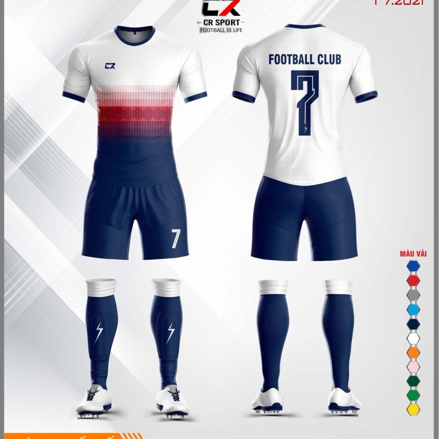 Áo quần bóng đá CR Sport CR3 t7 2021 trắng xanh đỏ