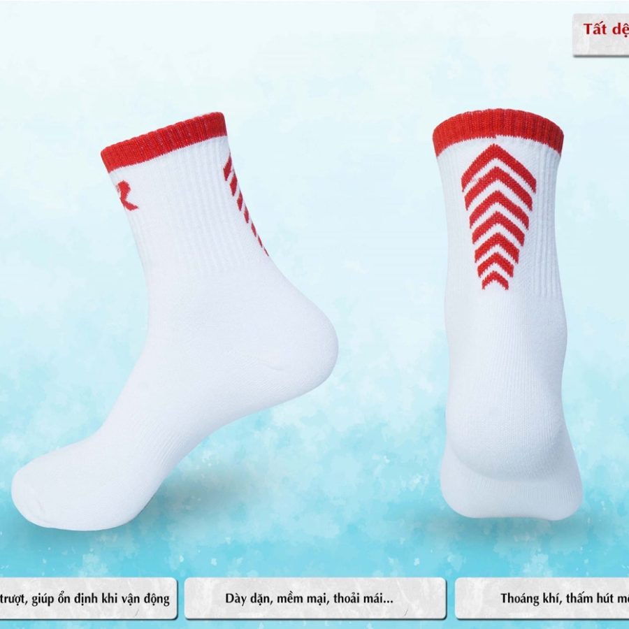 Tất dệt kim CR 101 trắng đỏ