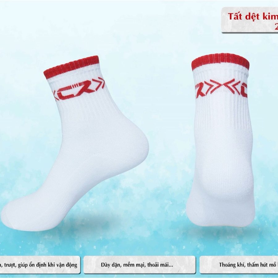 Tất dệt kim CR 201 trắng đỏ