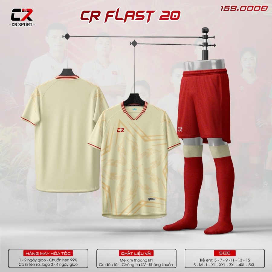 áo quần bóng đá CR Flast 20 vàng be đỏ