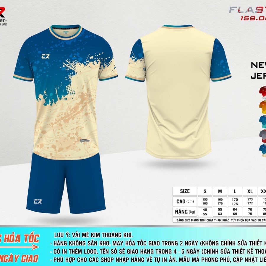 áo quần bóng đá CR Flast 9 xanh dương vàng be