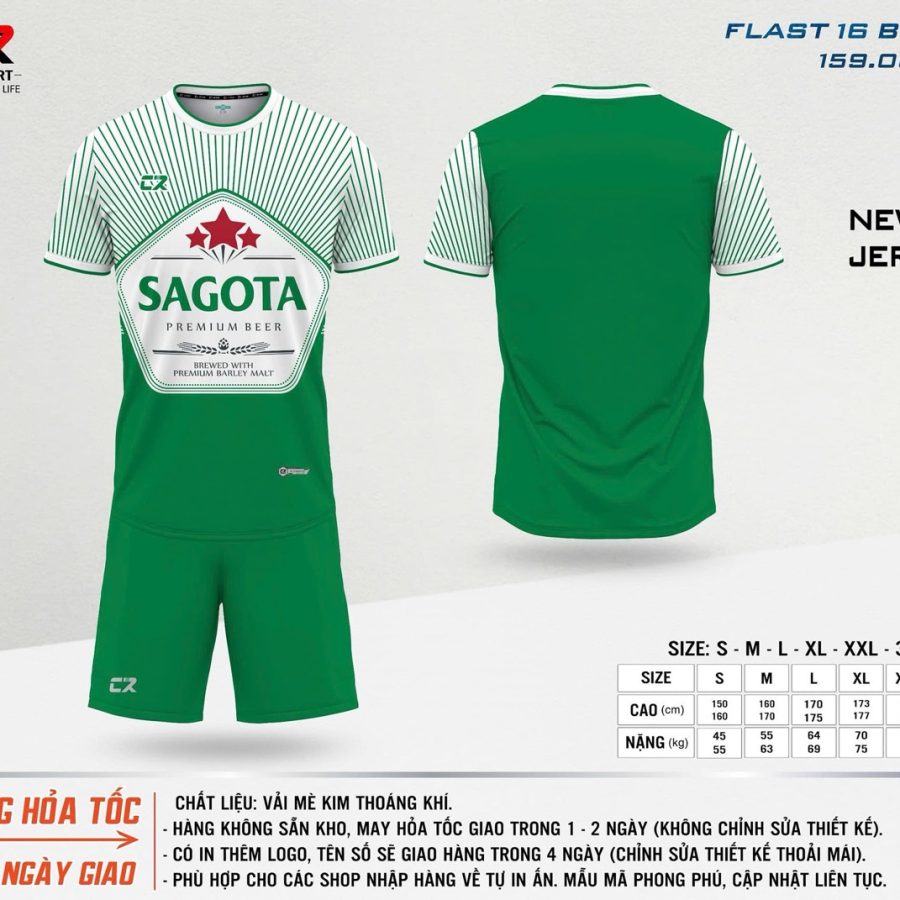 áo quần bóng đá CR Flast Beer 16 Sagota Premiun trắng xanh lá