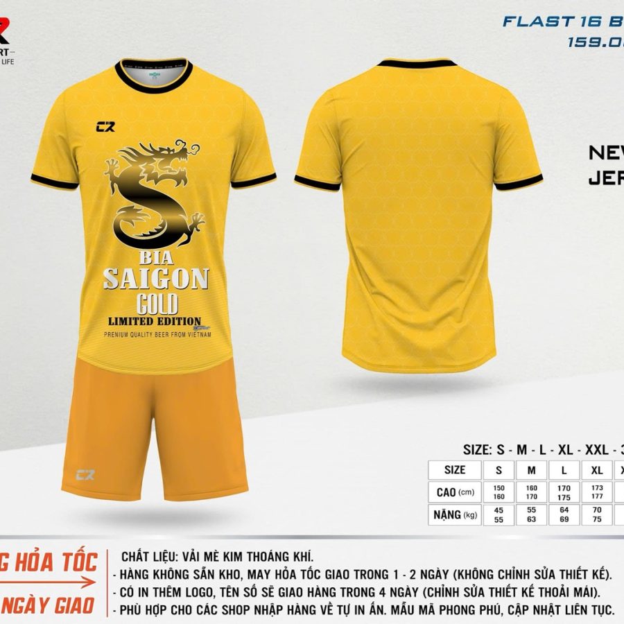 áo quần bóng đá CR Flast Beer 16 bia saigon gold vàng