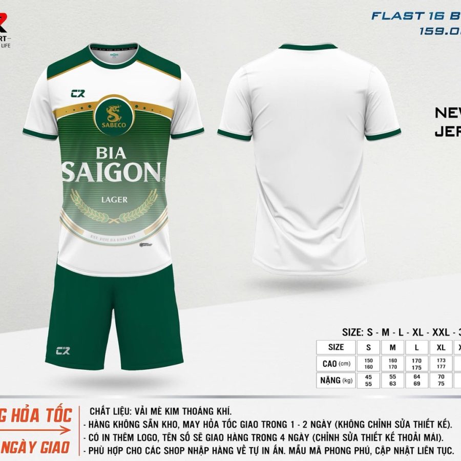áo quần bóng đá CR Flast Beer 16 bia saigon lager xanh lá