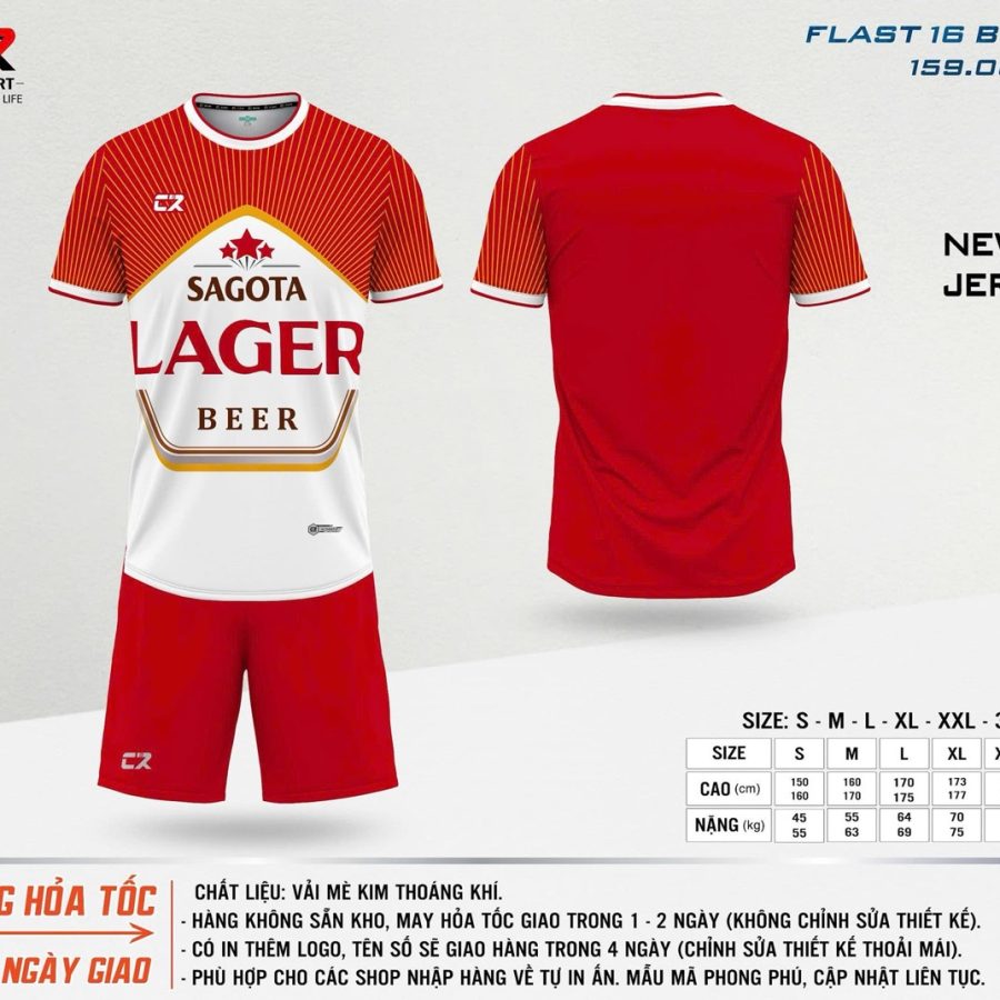 áo quần bóng đá CR Flast Beer 16 saigon lager đỏ trắng