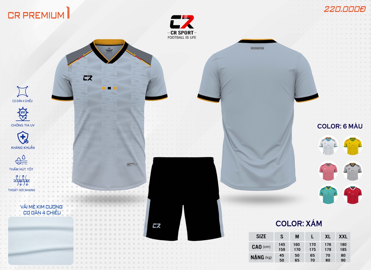 áo quần bóng đá nam nữ CR Premium bạc áo quần bóng đá nam nữ CR Premium bạc