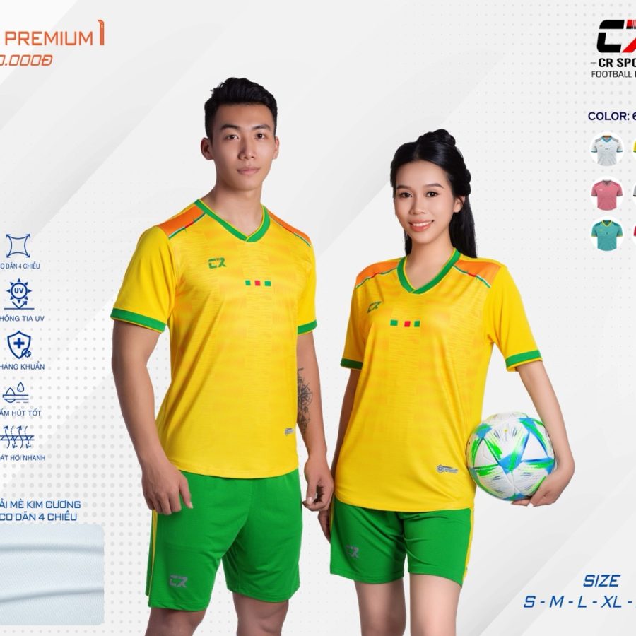 áo quần bóng đá nam nữ CR Premium mẫu vàng