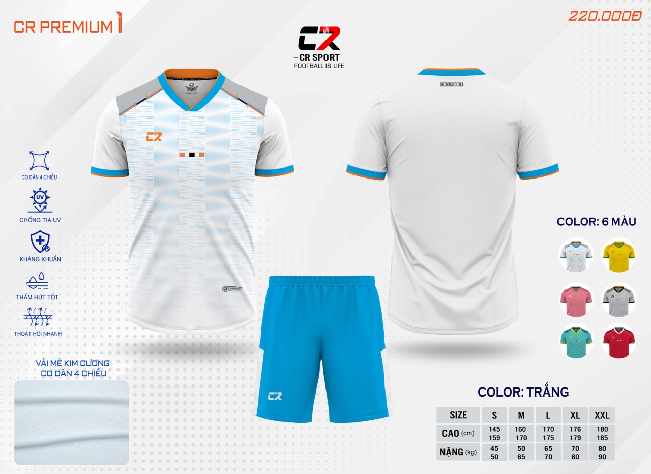 áo quần bóng đá nam nữ CR Premium trắng áo quần bóng đá nam nữ CR Premium trắng