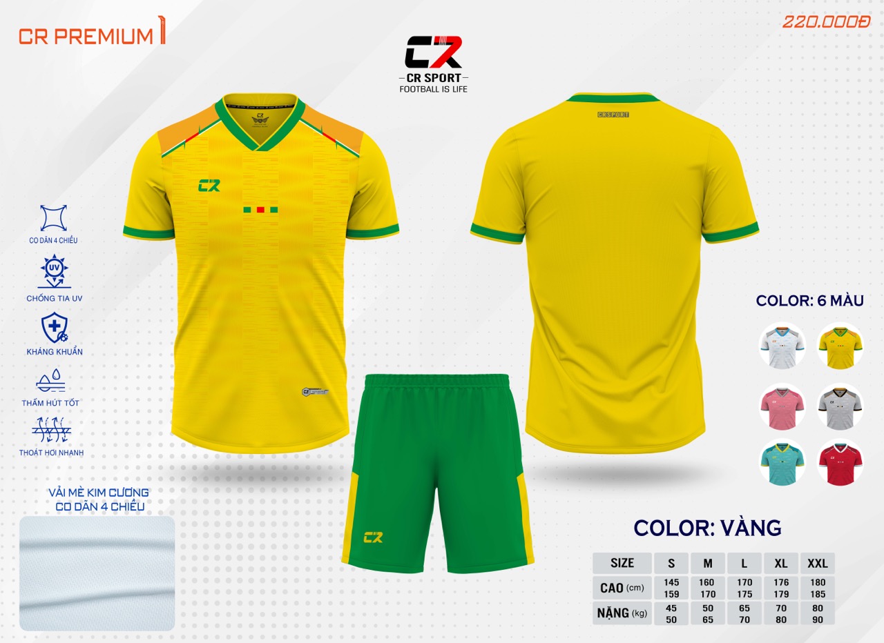 áo quần bóng đá nam nữ CR Premium vàng áo quần bóng đá nam nữ CR Premium vàng