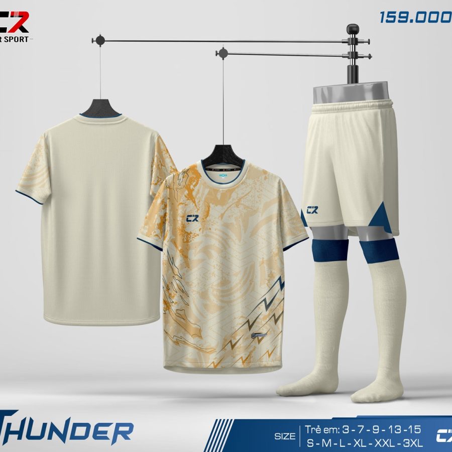 áo quần bóng đá nam nữ CR Thunder màu vàng be
