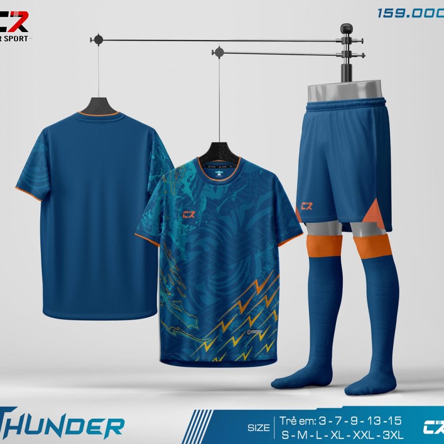 áo quần bóng đá nam nữ CR Thunder màu xanh dương