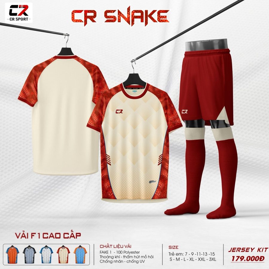 áo quần bóng đá nam nữ CR snake vàng be