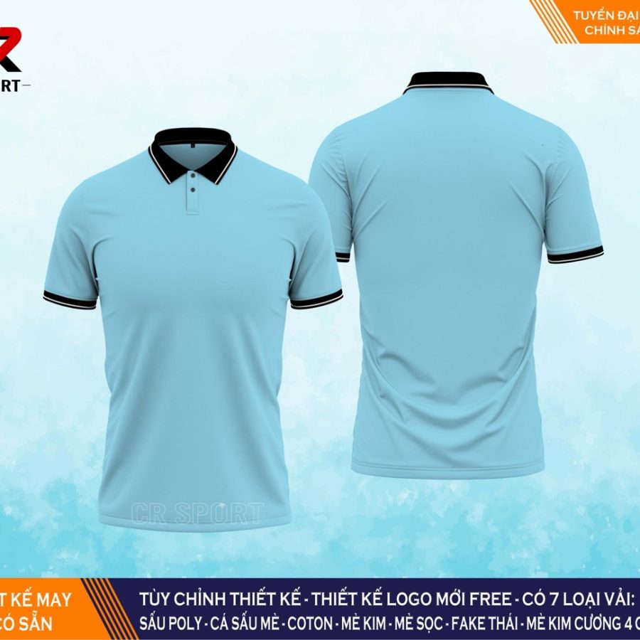 thời trang thể thao polo CR 1 xanh dương nhạt đen