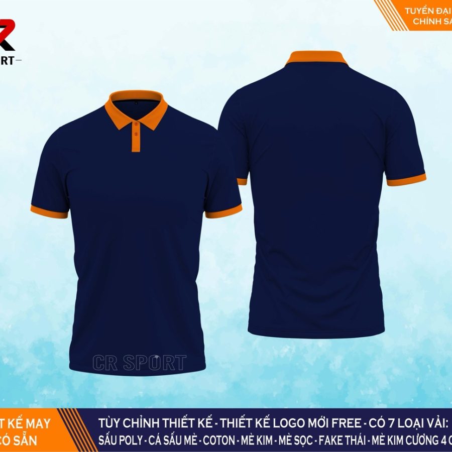 thời trang thể thao polo CR 1 xanh dương xẫm cam