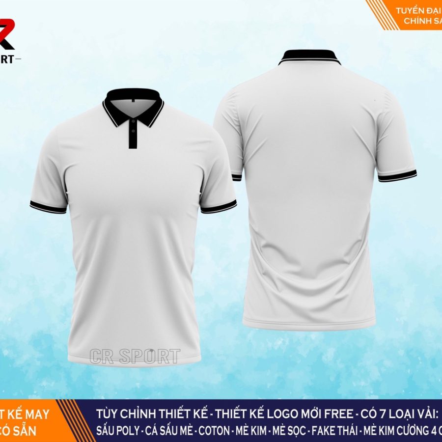thời trang thể thao yêu cầu polo CR 2 trắng cổ full đen