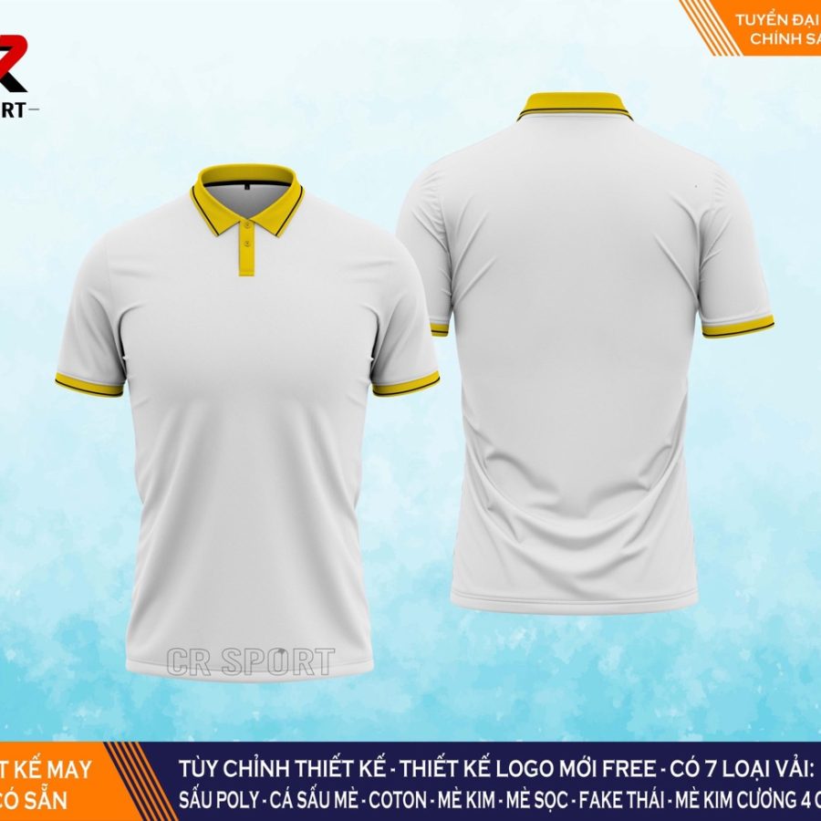 thời trang thể thao yêu cầu polo CR 2 trắng cổ full vàng